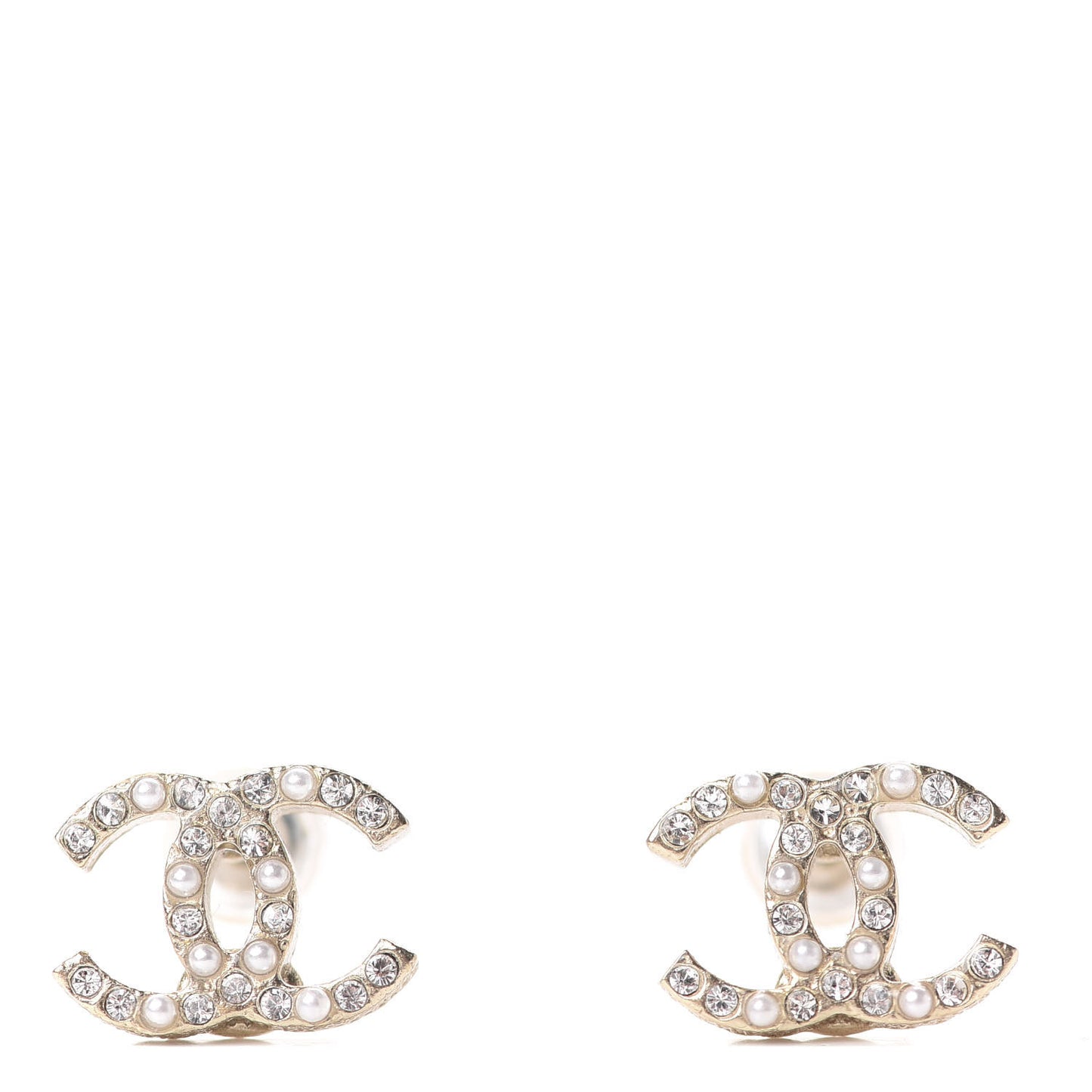 Pearl Crystal CC Earrings Gold