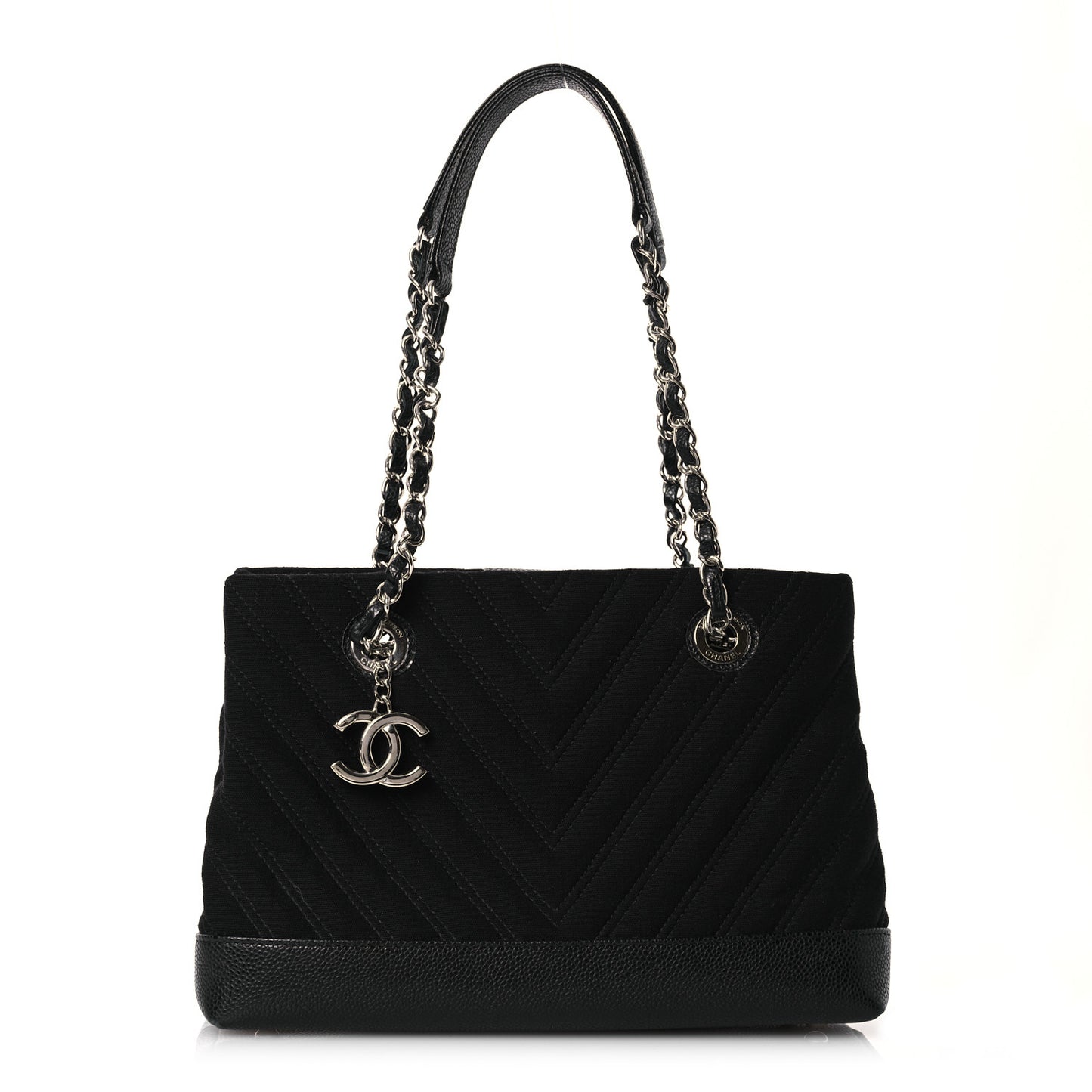 Canvas Caviar Chevron Shopper Tote Black