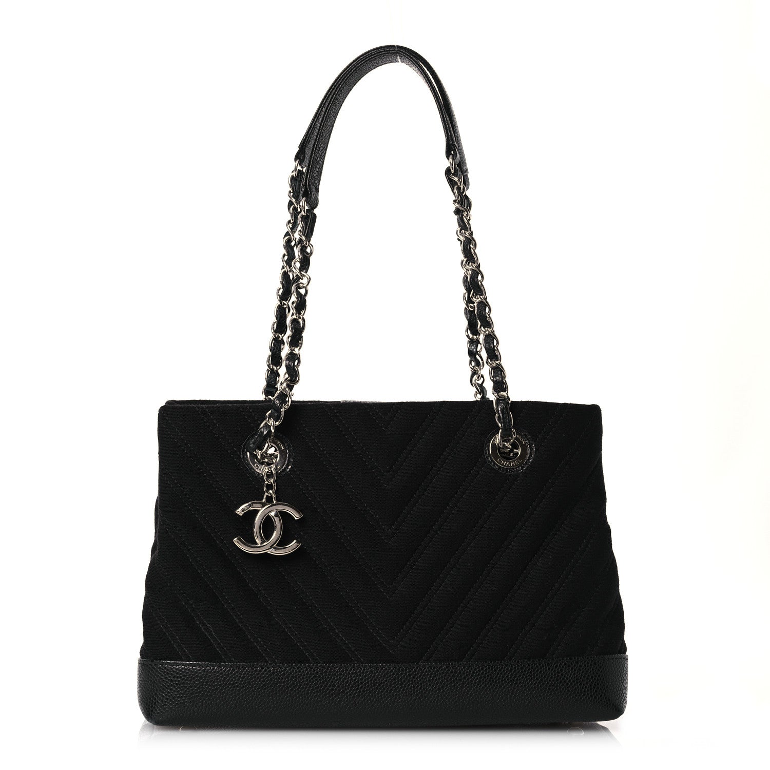 Chanel Canvas Caviar Chevron Shopper Tote Black 1 of 18