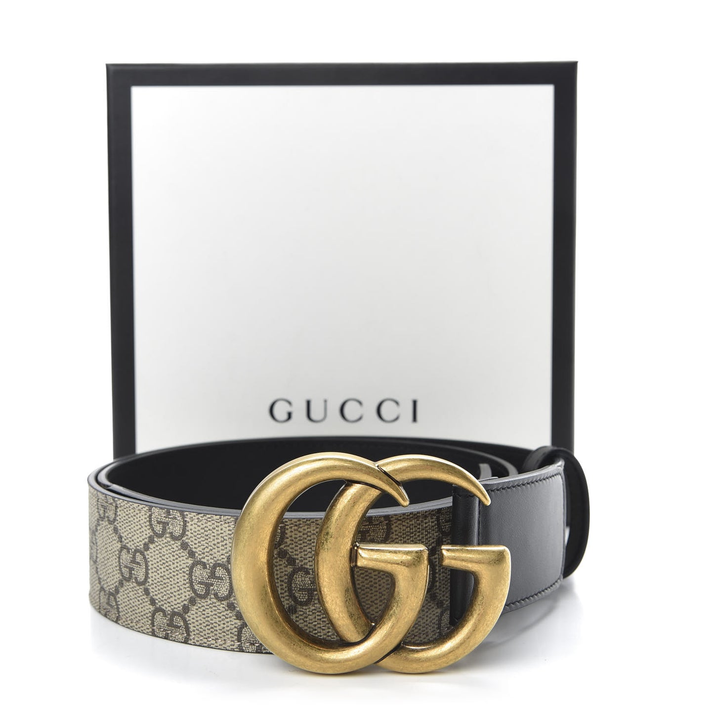 GG Supreme Monogram Matte Plutone Calfskin Double G 40mm Belt 90 36 Beige Ebony Black