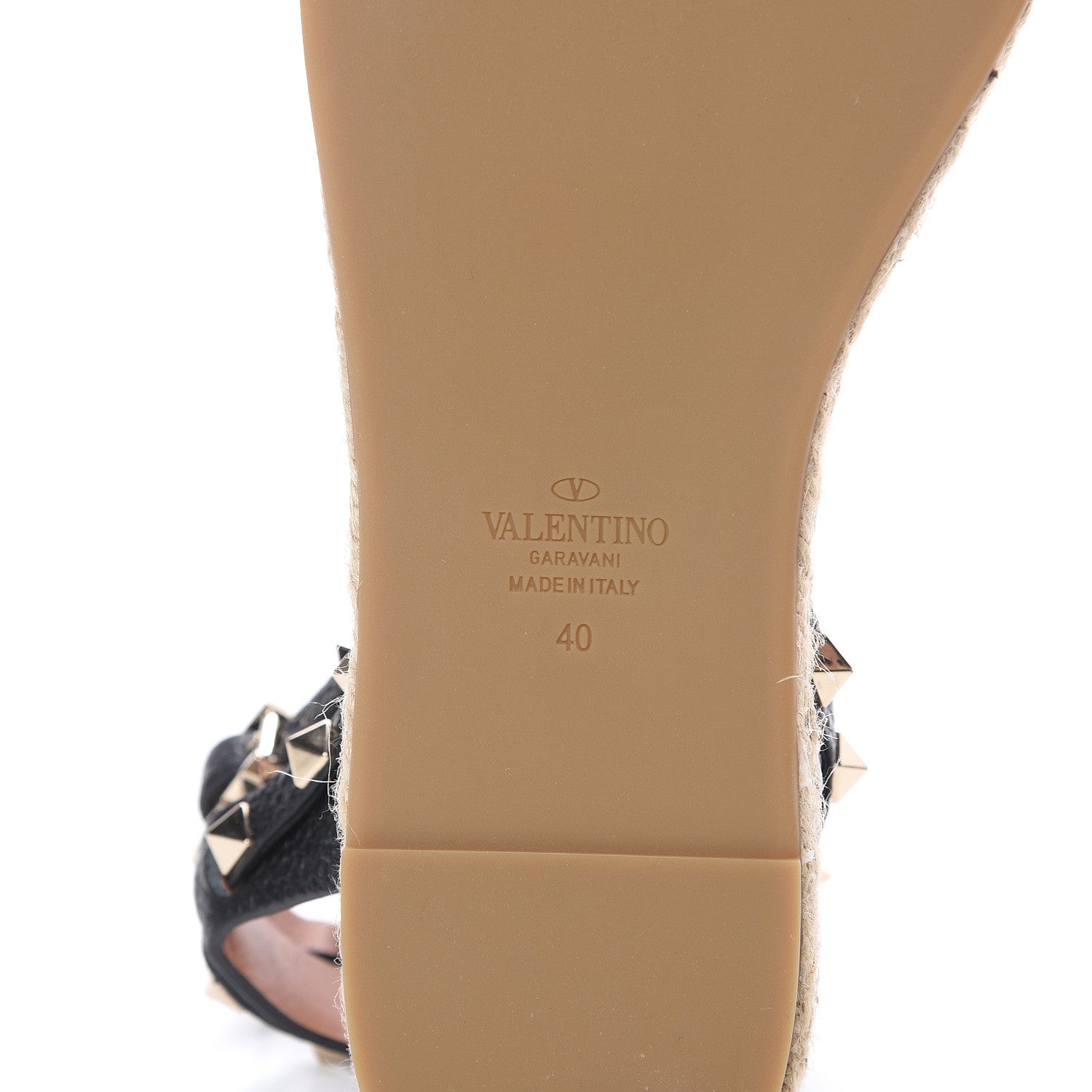Valentino Garavani Grained Calfskin Rockstud Ankle Strap Espadrille Flat Sandals 40 Black 6 of 8