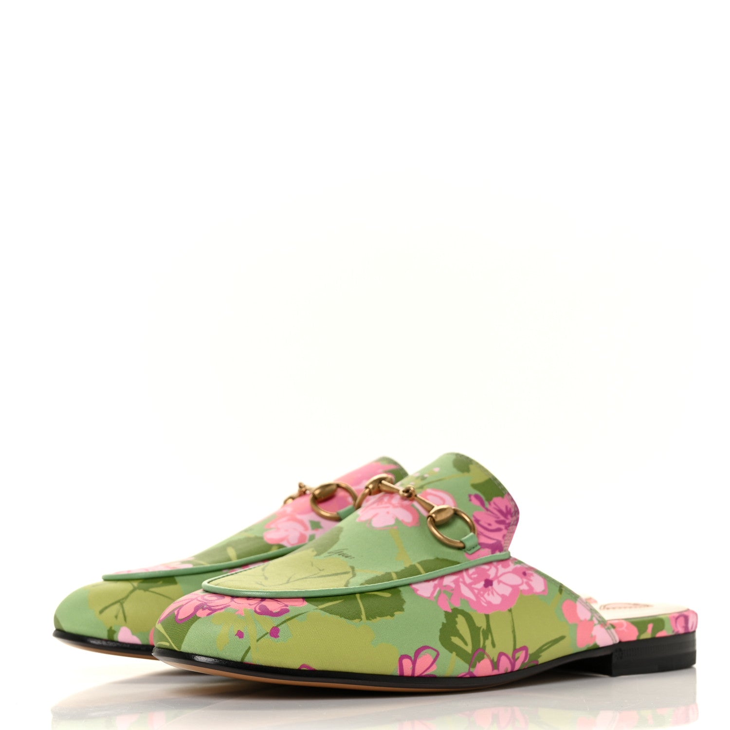 Gucci X KEN SCOTT Malaga Kid Floral Women's Princetown Slippers 35.5 Green Lilac Water Plant 3 of 10