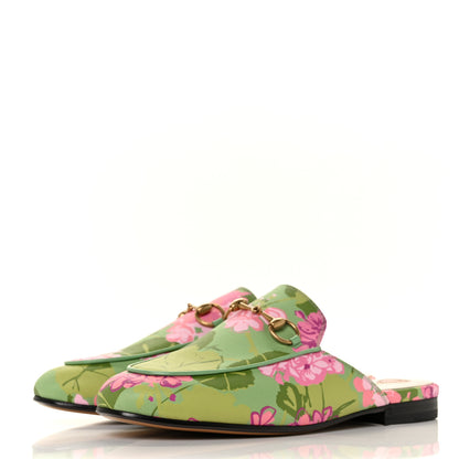 Gucci X KEN SCOTT Malaga Kid Floral Women's Princetown Slippers 35.5 Green Lilac Water Plant 3 of 10