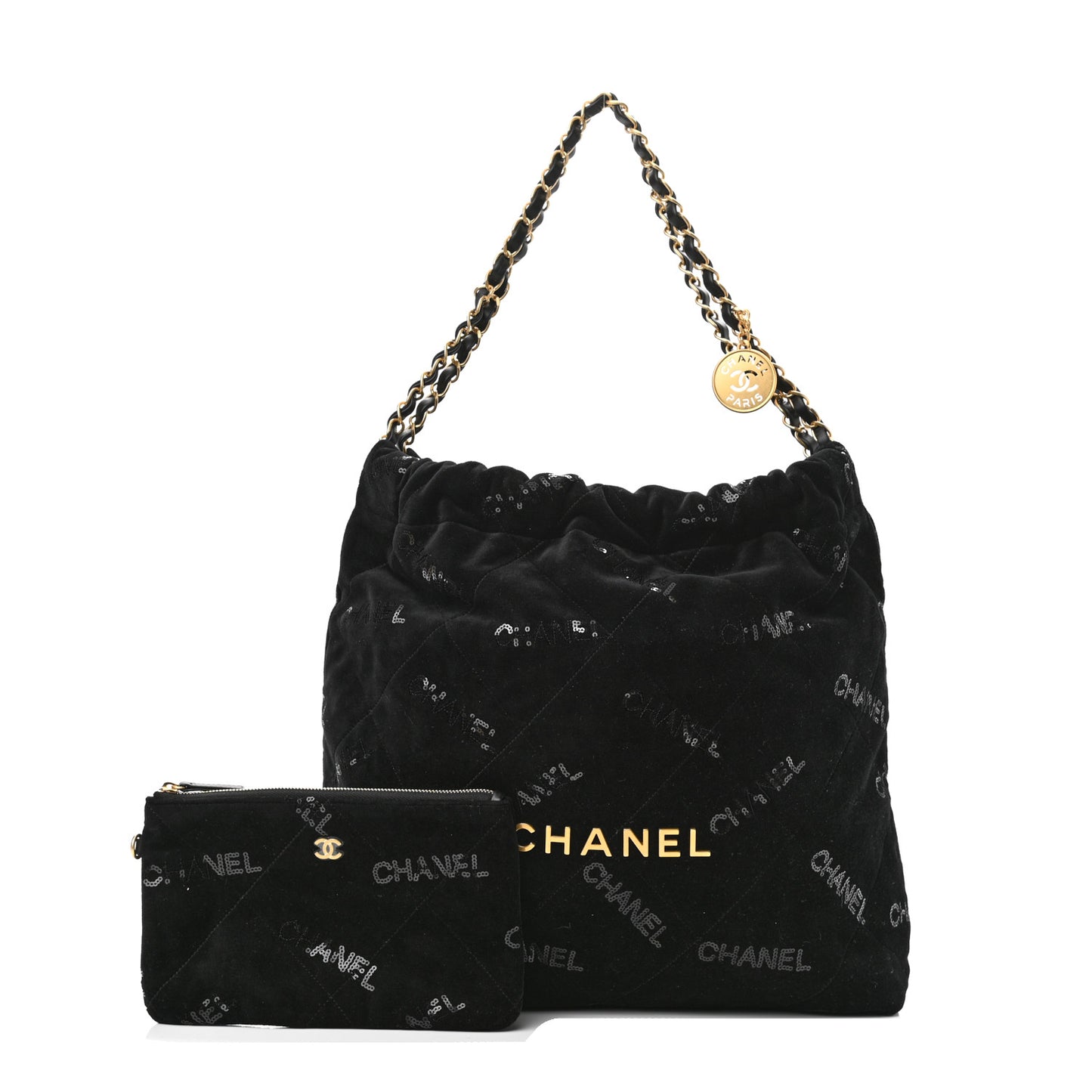 Velvet Sequin Quilted Chanel 22 Black