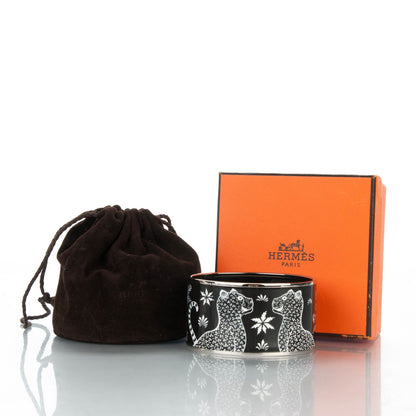 Hermes Enamel Printed Extra Wide Les Leopards Positif Negatif Bracelet 65 Black 7 of 7
