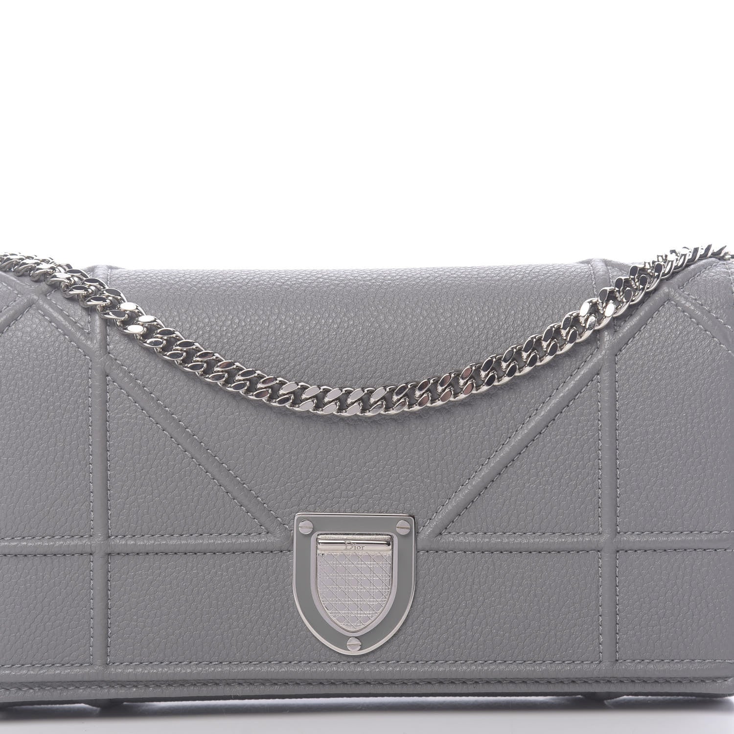 Christian Dior Grained Calfskin Diorama Croisiere Chain Wallet Gris 10 of 10