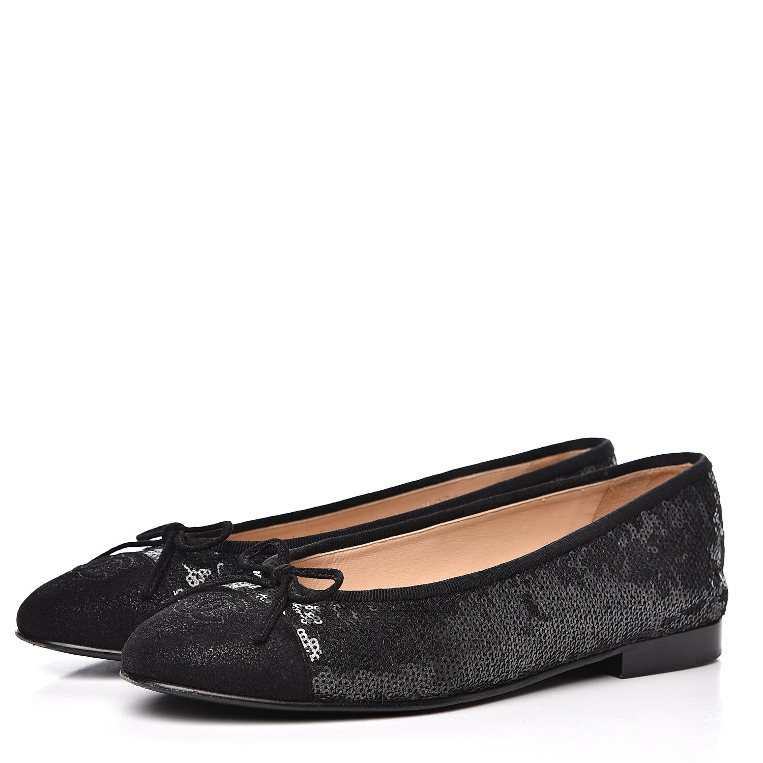 Chanel Sequin Suede Cap Toe Ballerina Flats 38 Black 3 of 9