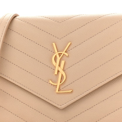 Saint Laurent Grain De Poudre Matelasse Chevron Monogram Envelope Chain Wallet Nude Powder 8 of 12