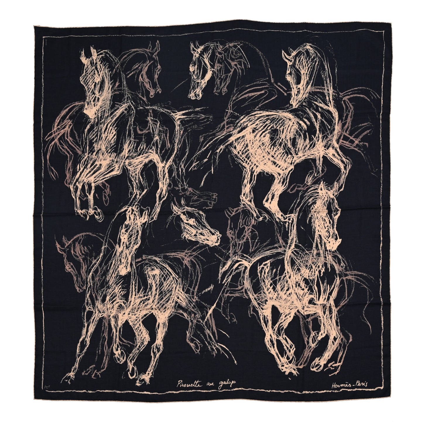 Cashmere Silk Pirouette au Galop Shawl 140 Marine Naturel Beige