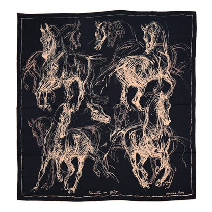 Hermes Cashmere Silk Pirouette au Galop Shawl 140 Marine Naturel Beige 1 of 6