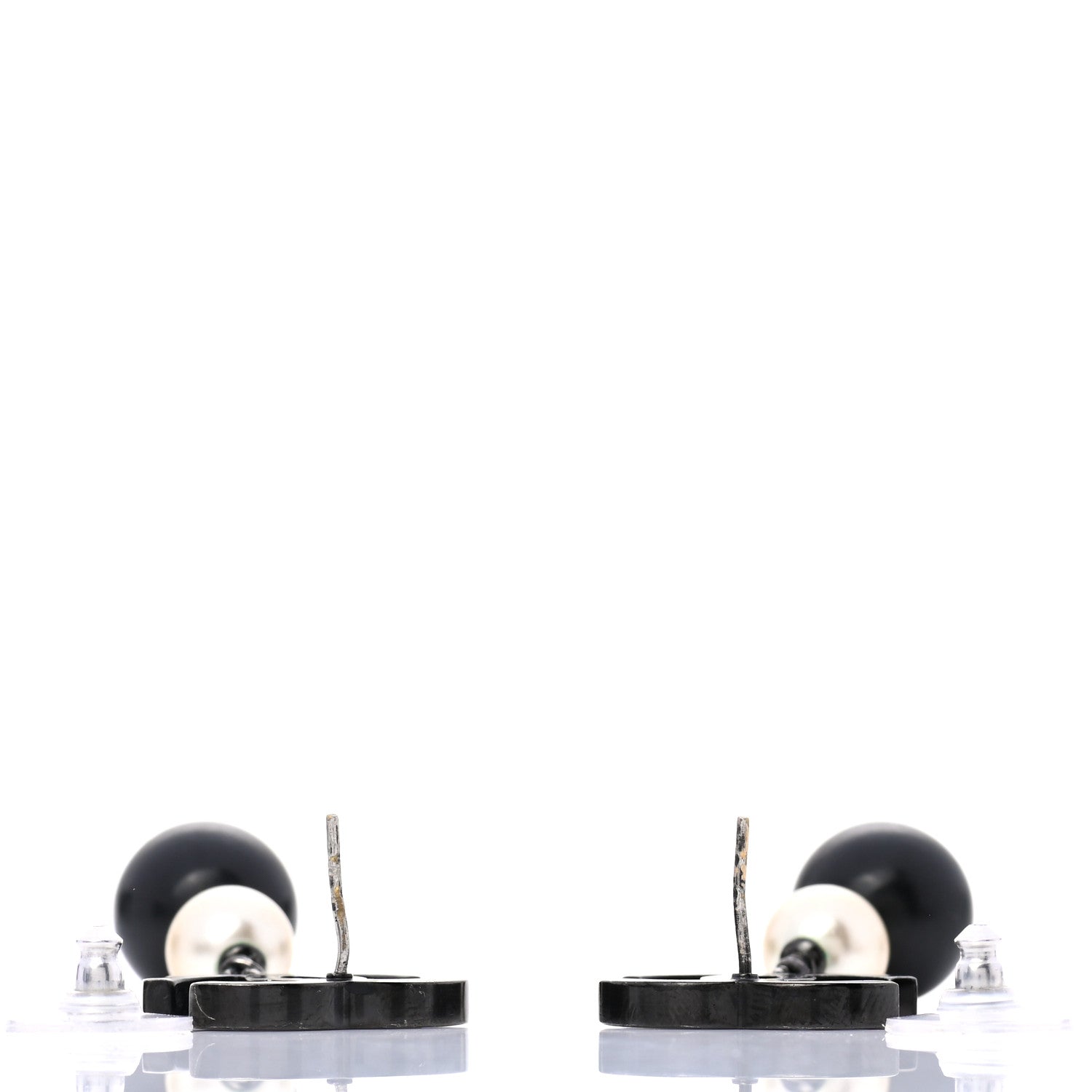 Chanel Ruthenium Pearl Bead CC Drop Earrings Black 3 of 5