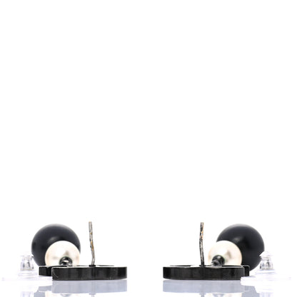 Chanel Ruthenium Pearl Bead CC Drop Earrings Black 3 of 5