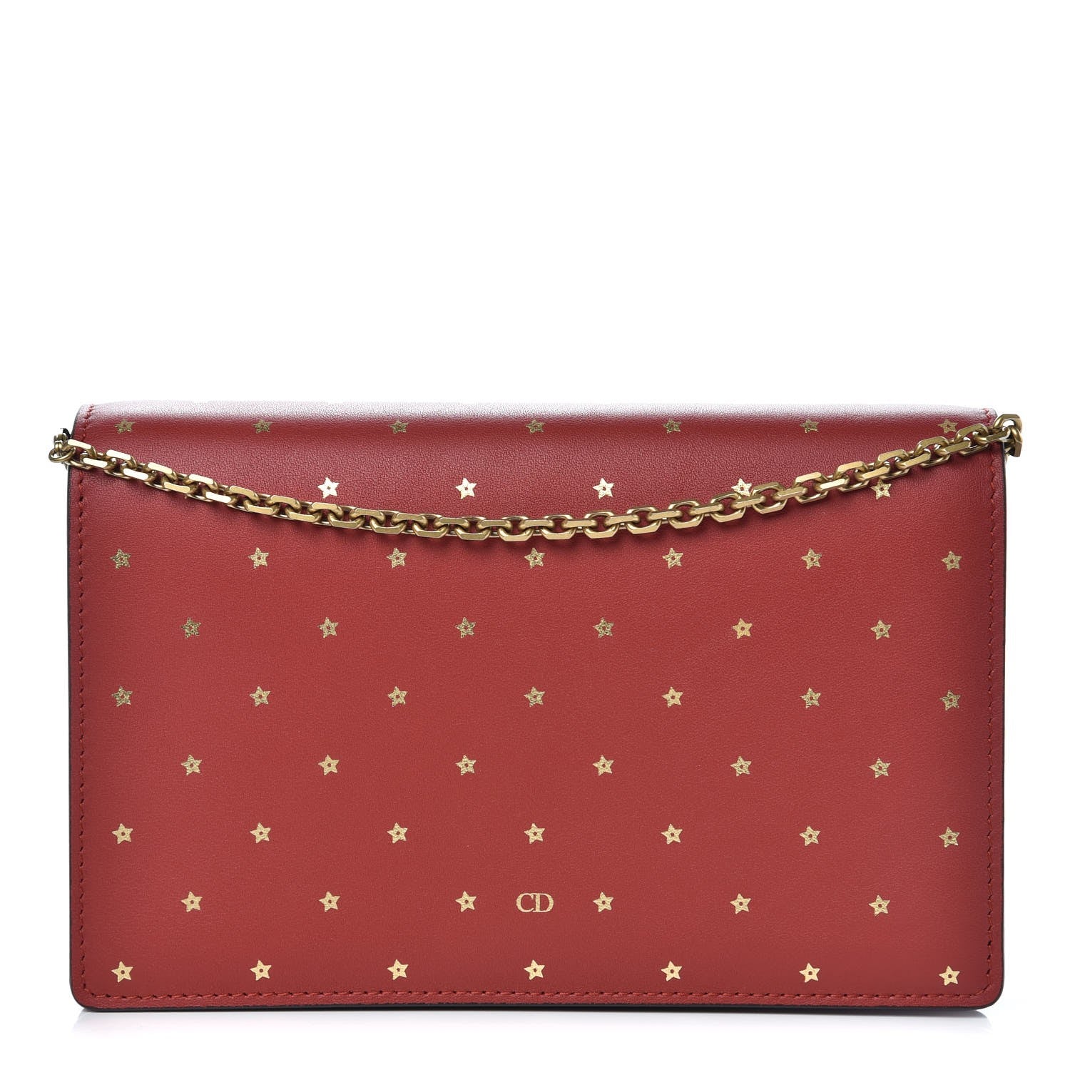 Christian Dior Calfskin Embossed Stars Wallet on Chain Rouge Gold 1 of 6