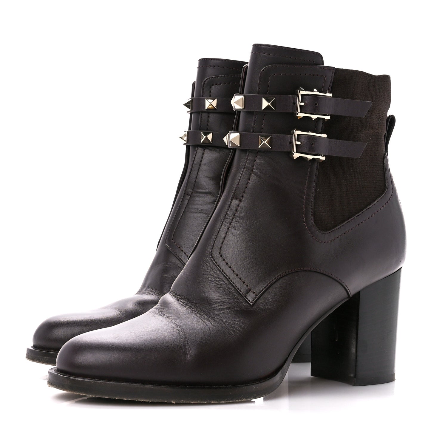 Calfskin Rockstud Double Buckle Beatle Chelsea 70mm Ankle Boots 38 Black