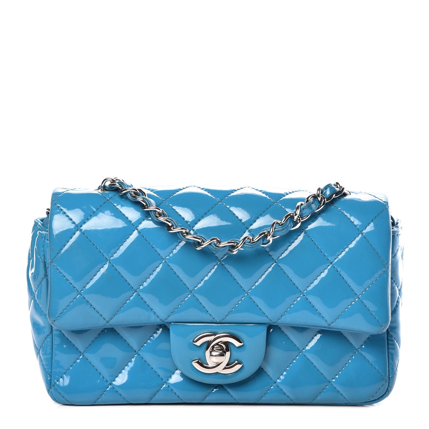 Patent Quilted Mini Rectangular Flap Turquoise