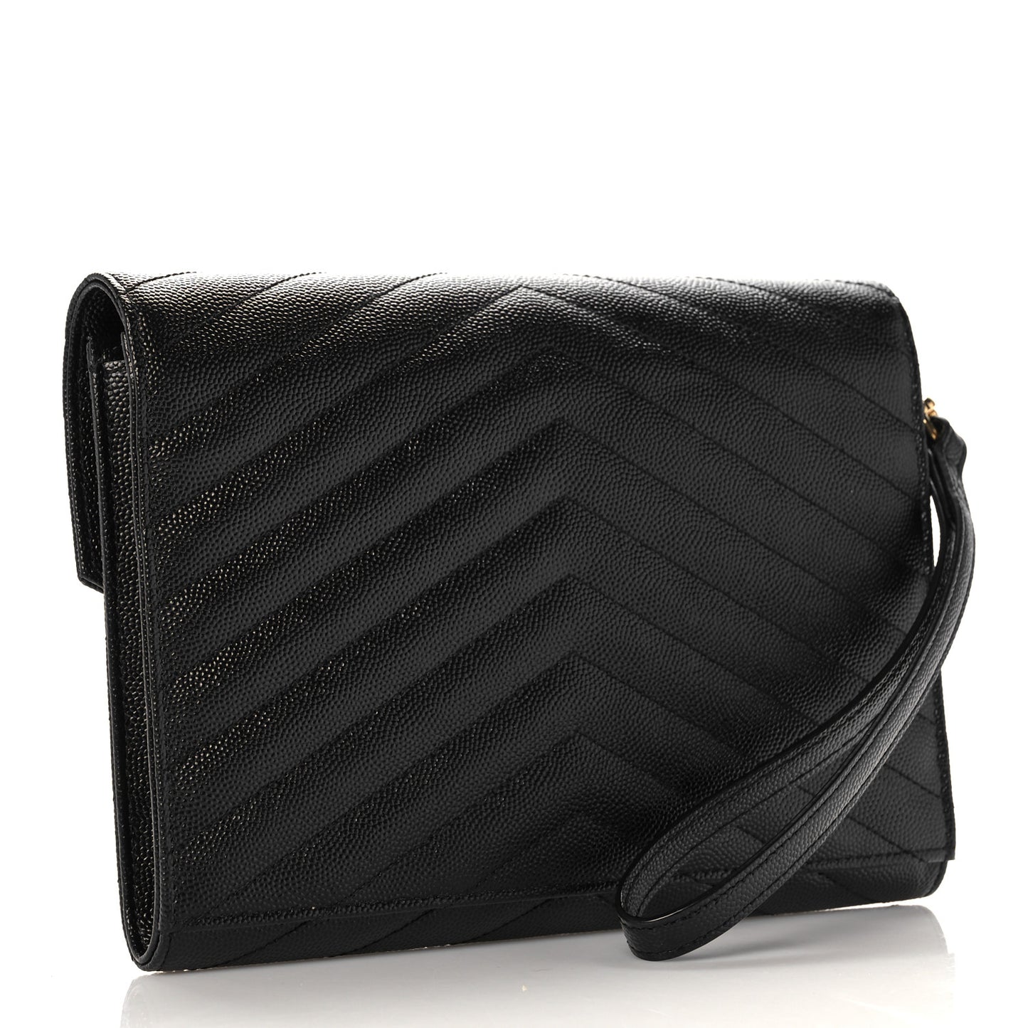 Grain De Poudre Matelasse Chevron Monogram Envelope Clutch Black