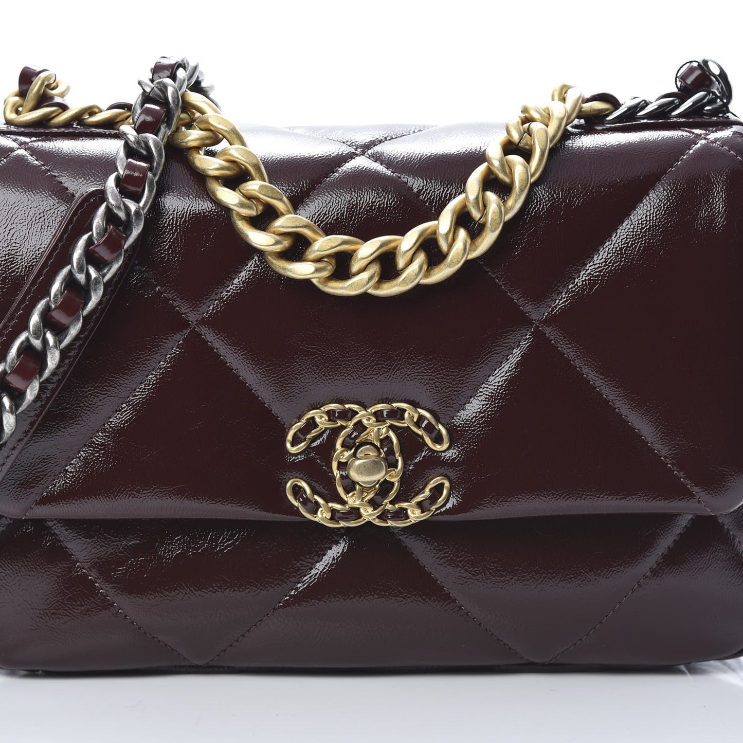 Shiny Crumpled Calfskin Quilted Medium 19 Flap Burgundy
