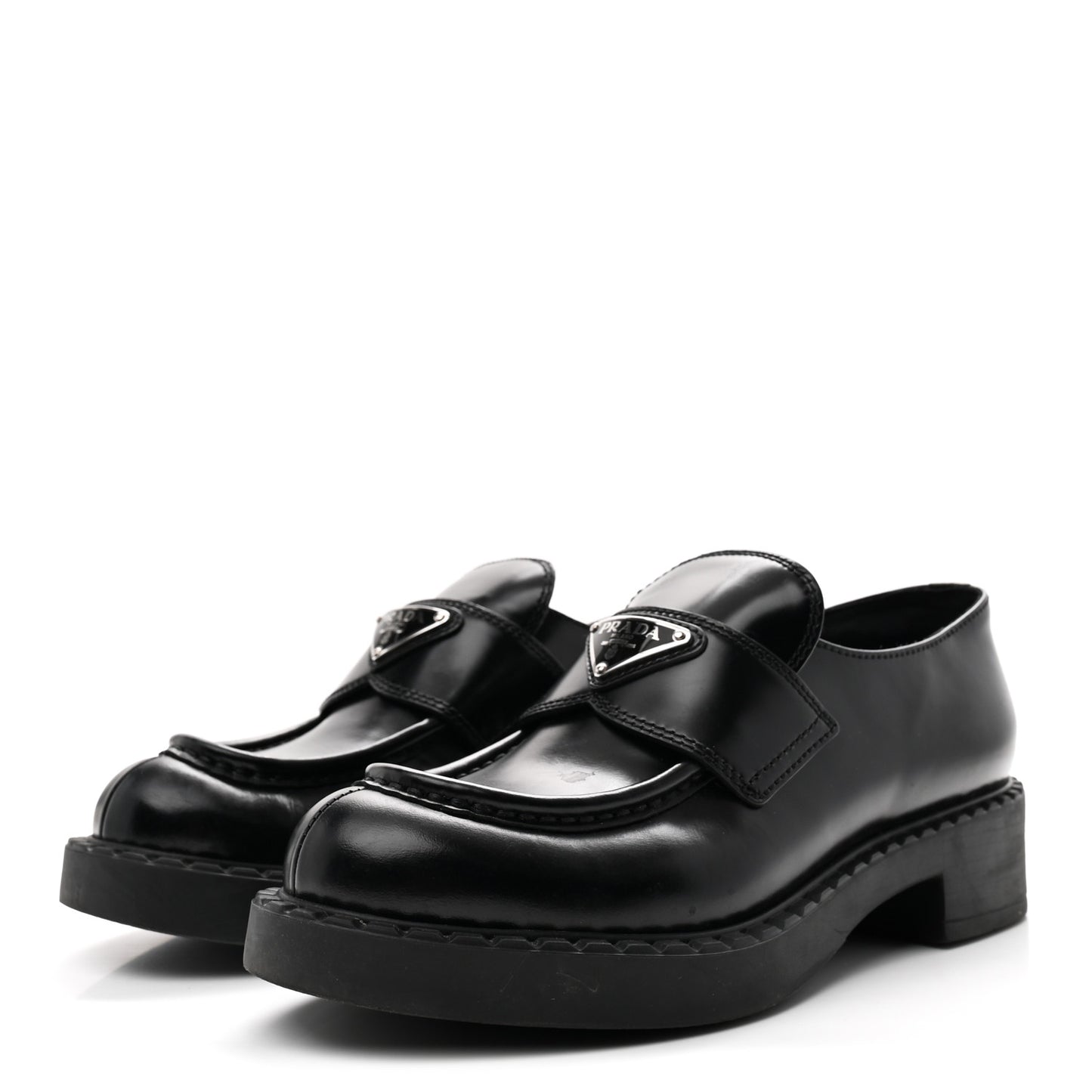 Spazzolato Metal Triangle Logo 50mm Loafers 36.5 Black