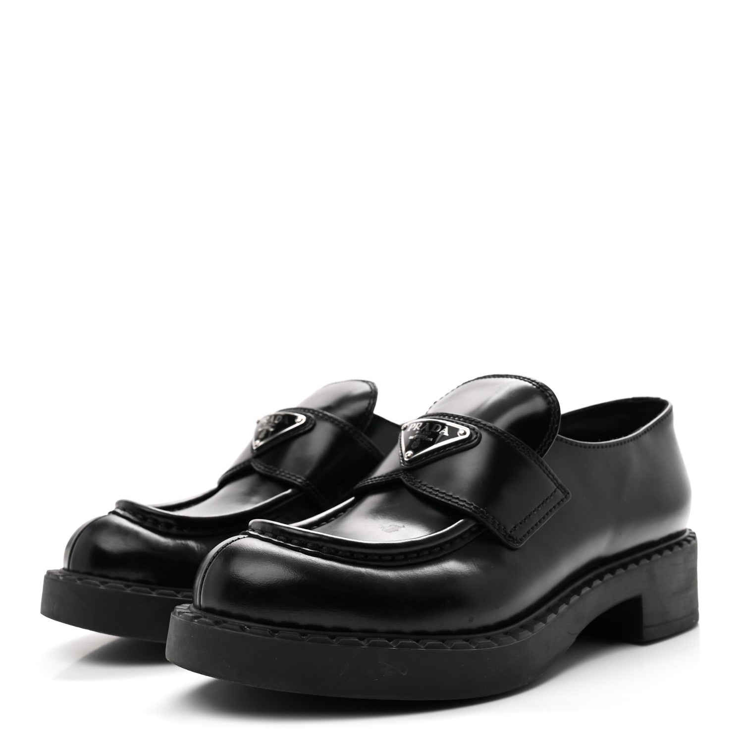Prada Spazzolato Metal Triangle Logo 50mm Loafers 36.5 Black 4 of 9