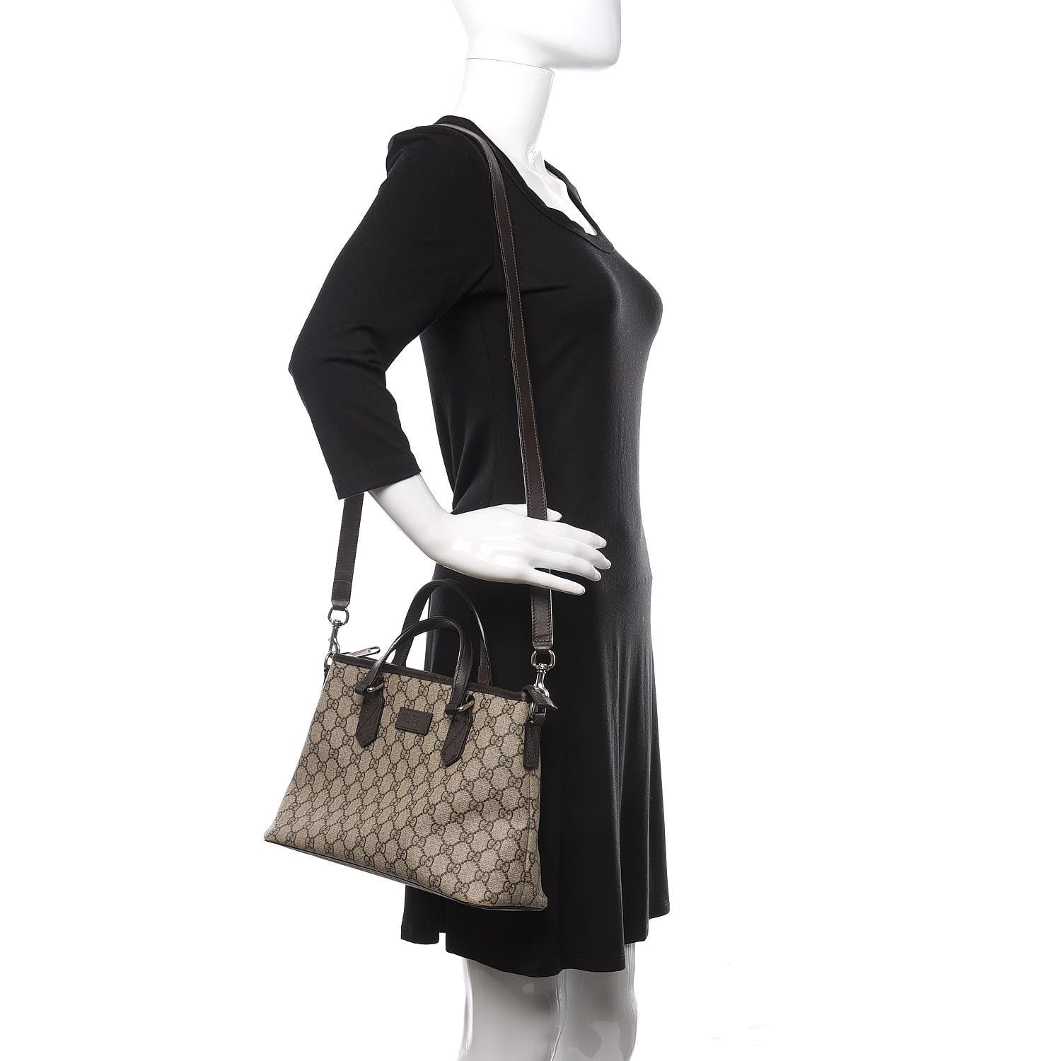 Gucci GG Supreme Monogram Small Zippered Tote Dark Brown 2 of 16