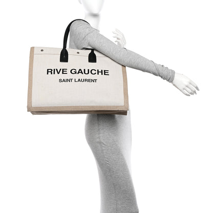 Saint Laurent Linen Calfskin Rive Gauche Tote Optic White 2 of 13