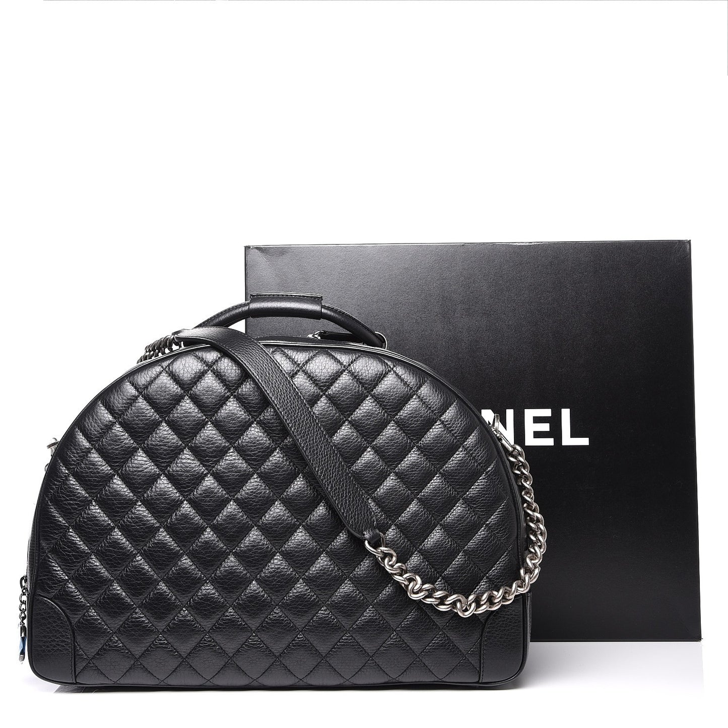 Calfskin Quilted Large Airlines Round Trip Bowling Bag Black