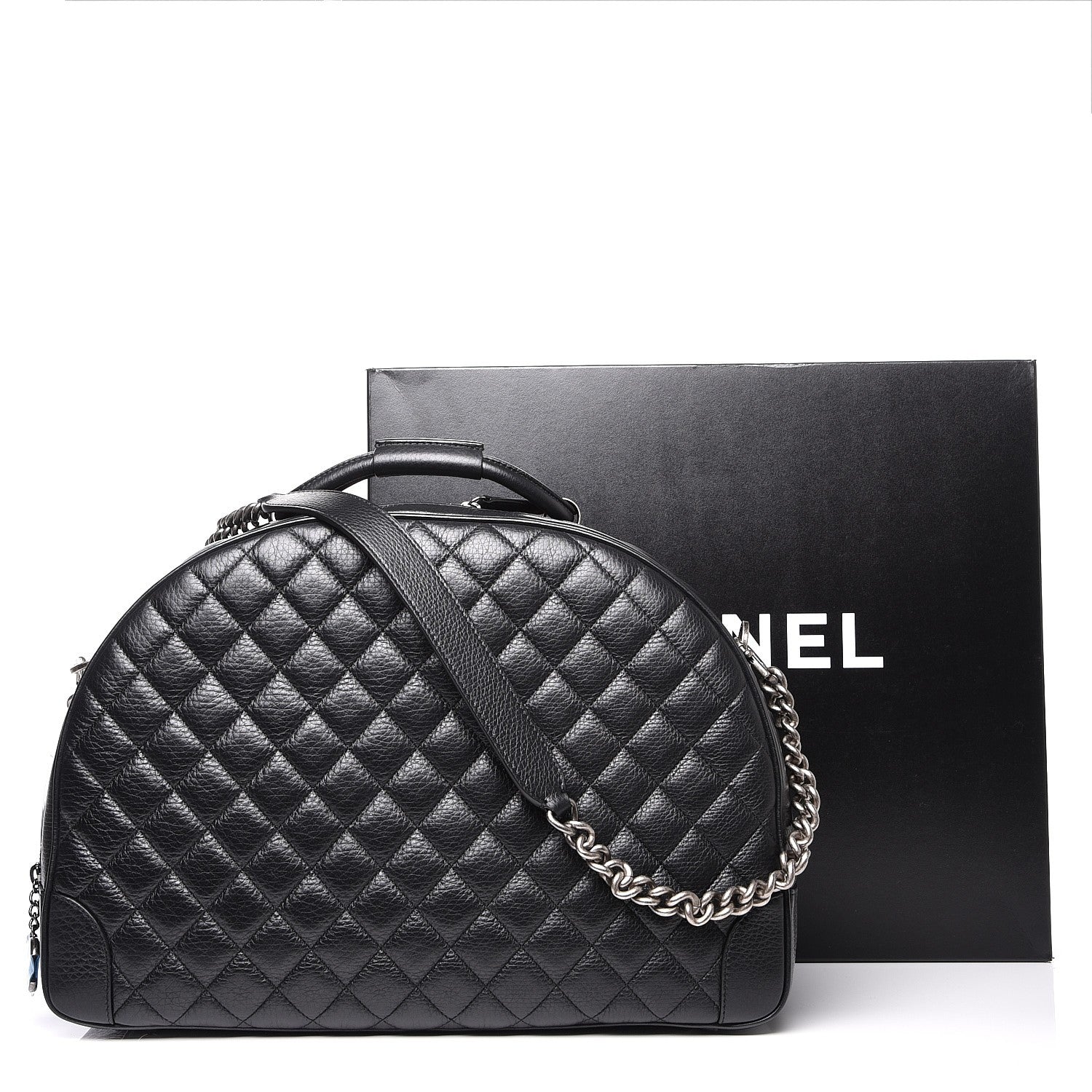 Chanel Calfskin Quilted Large Airlines Round Trip Bowling Bag Black 10 of 10