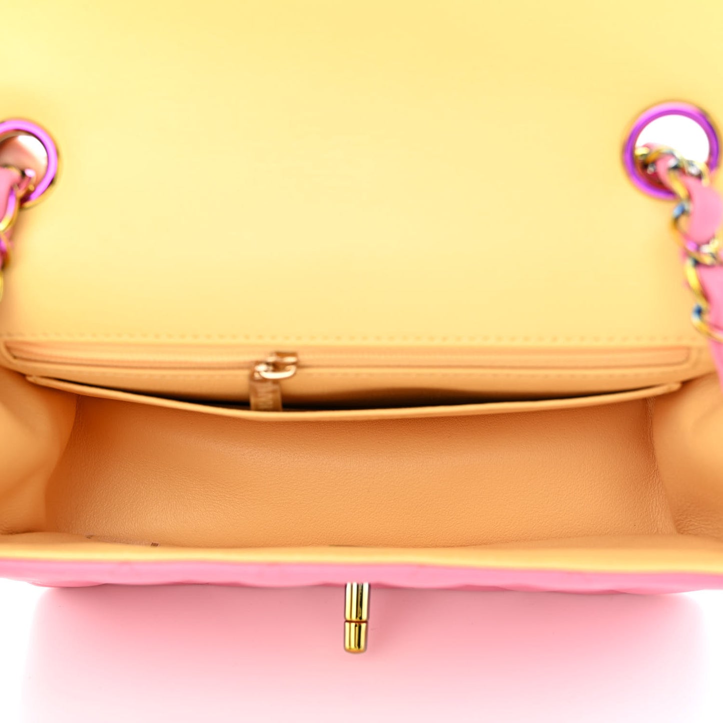 Lambskin Quilted Mini Rectangular Flap Pink Yellow
