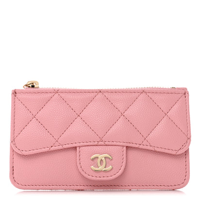 Chanel Caviar Quilted Flap Zip Card Holder Pink 1 of 8