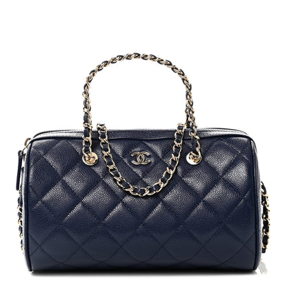 Chanel Caviar Quilted Barrel Clutch With Chain  Navy 1 of 11