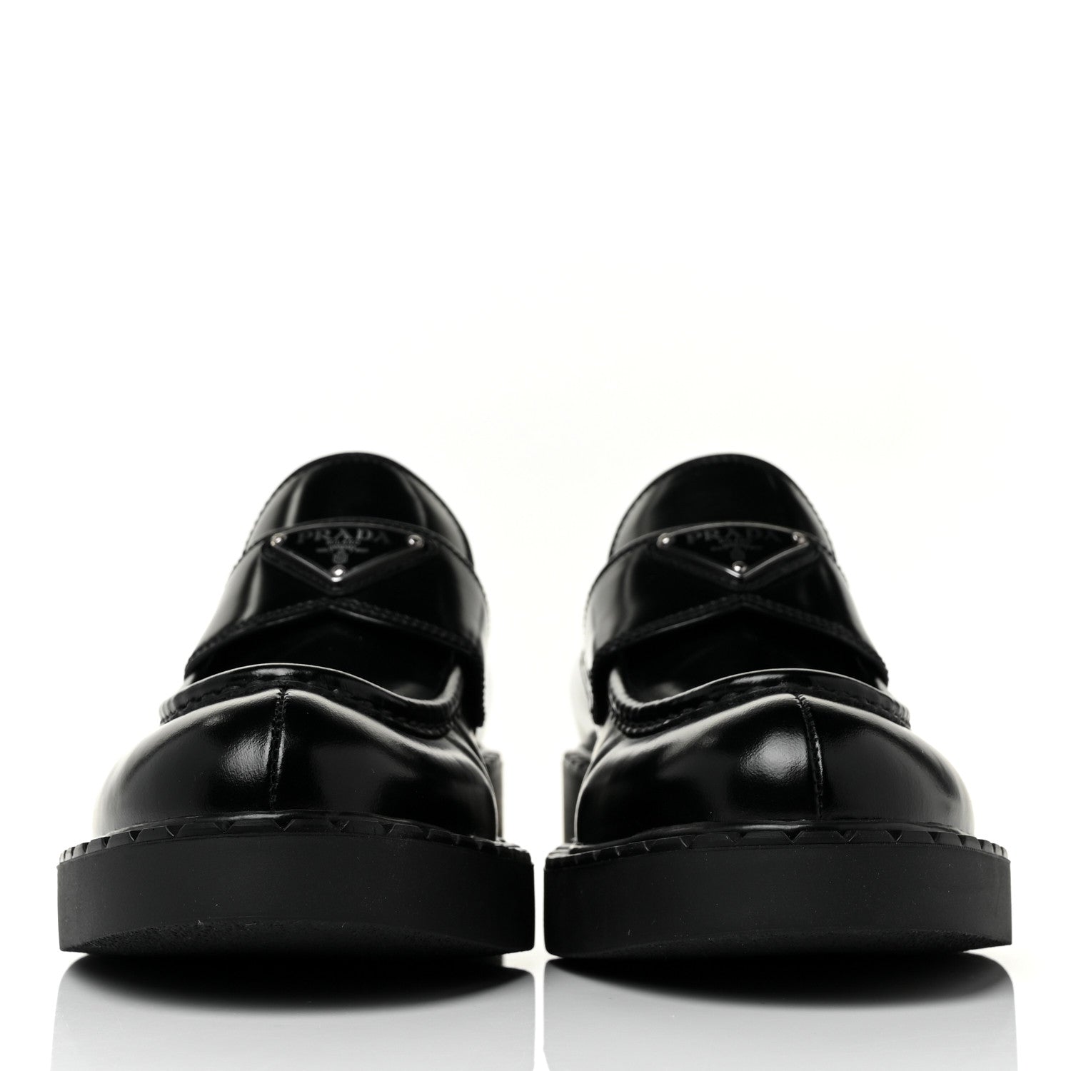 Prada Spazzolato Metal Triangle Logo 50mm Loafers 39 Black 2 of 8