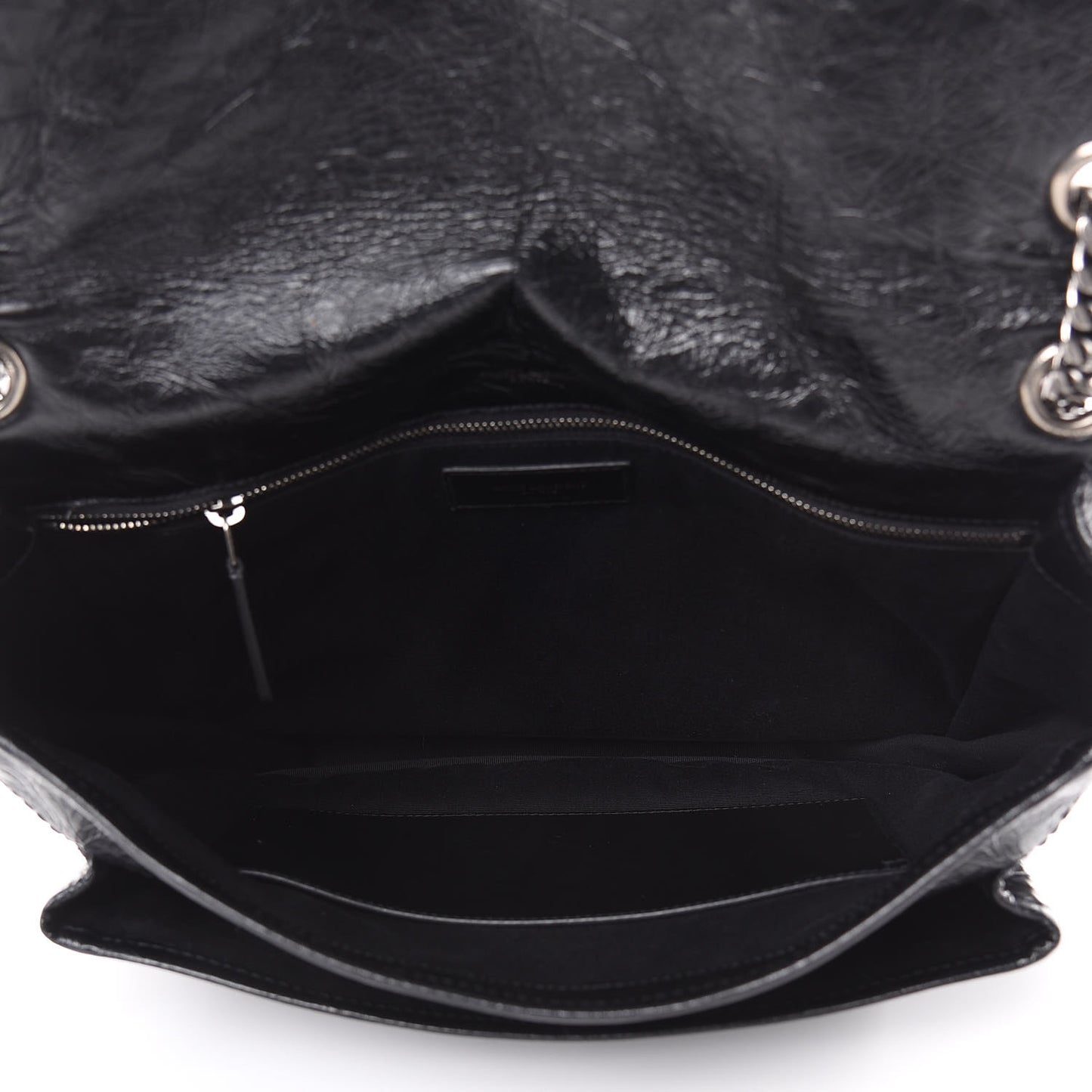Crinkled Calfskin Matelasse Monogram Large Niki Chain Satchel Black