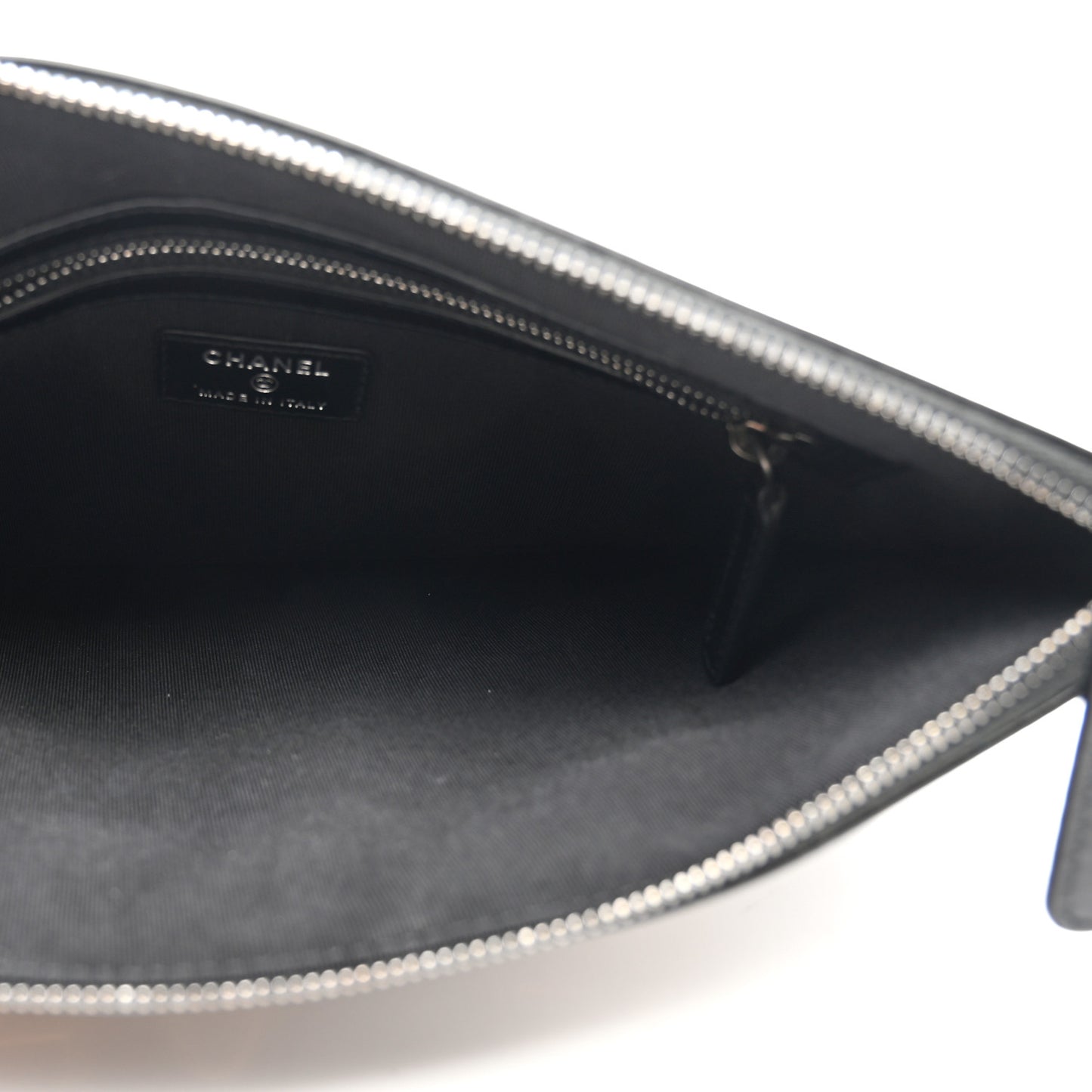 Shiny Calfskin Crystal Pearl Logo Cosmetic Case Black