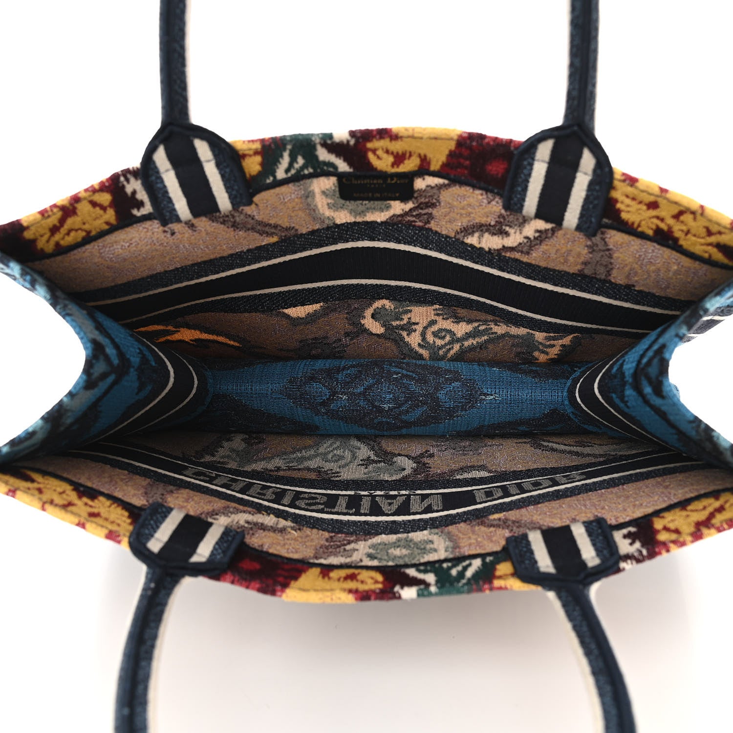 Christian Dior Canvas Embroidered Paisley Medium Book Tote Blue Multicolor 5 of 10