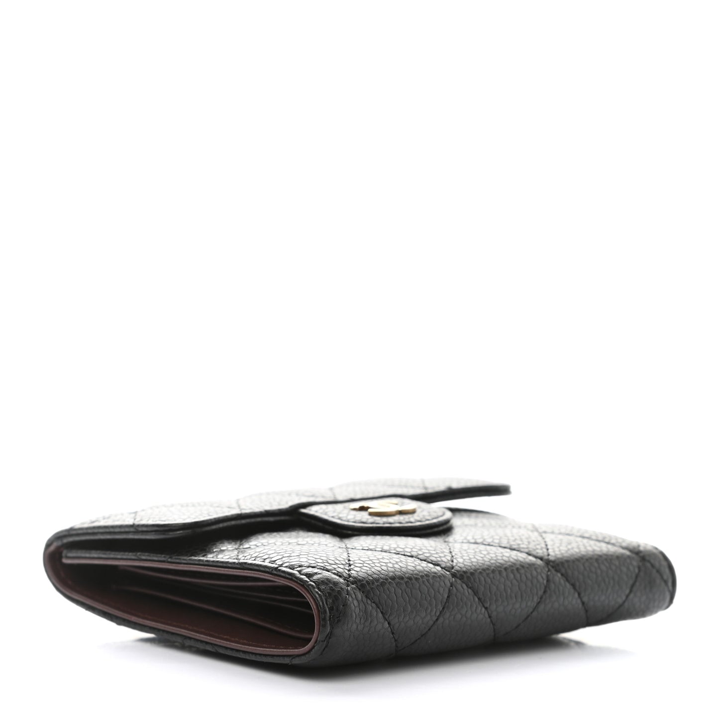 Caviar Quilted Compact Flap Wallet Black