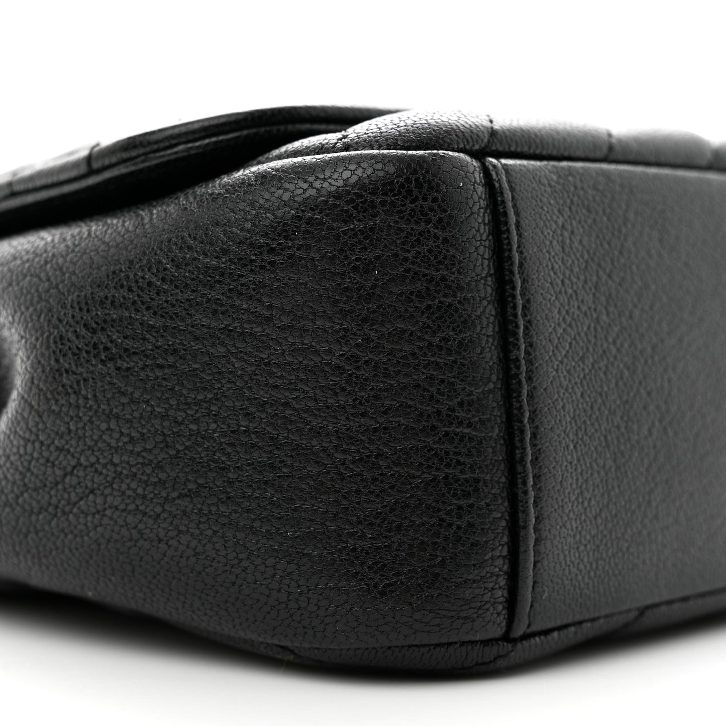 Shiny Goatskin Diagonal Quilted Small Flap Black