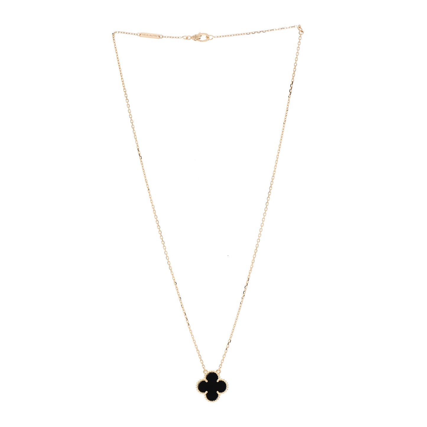 18K Yellow Gold Black Onyx Vintage Alhambra Pendant Necklace