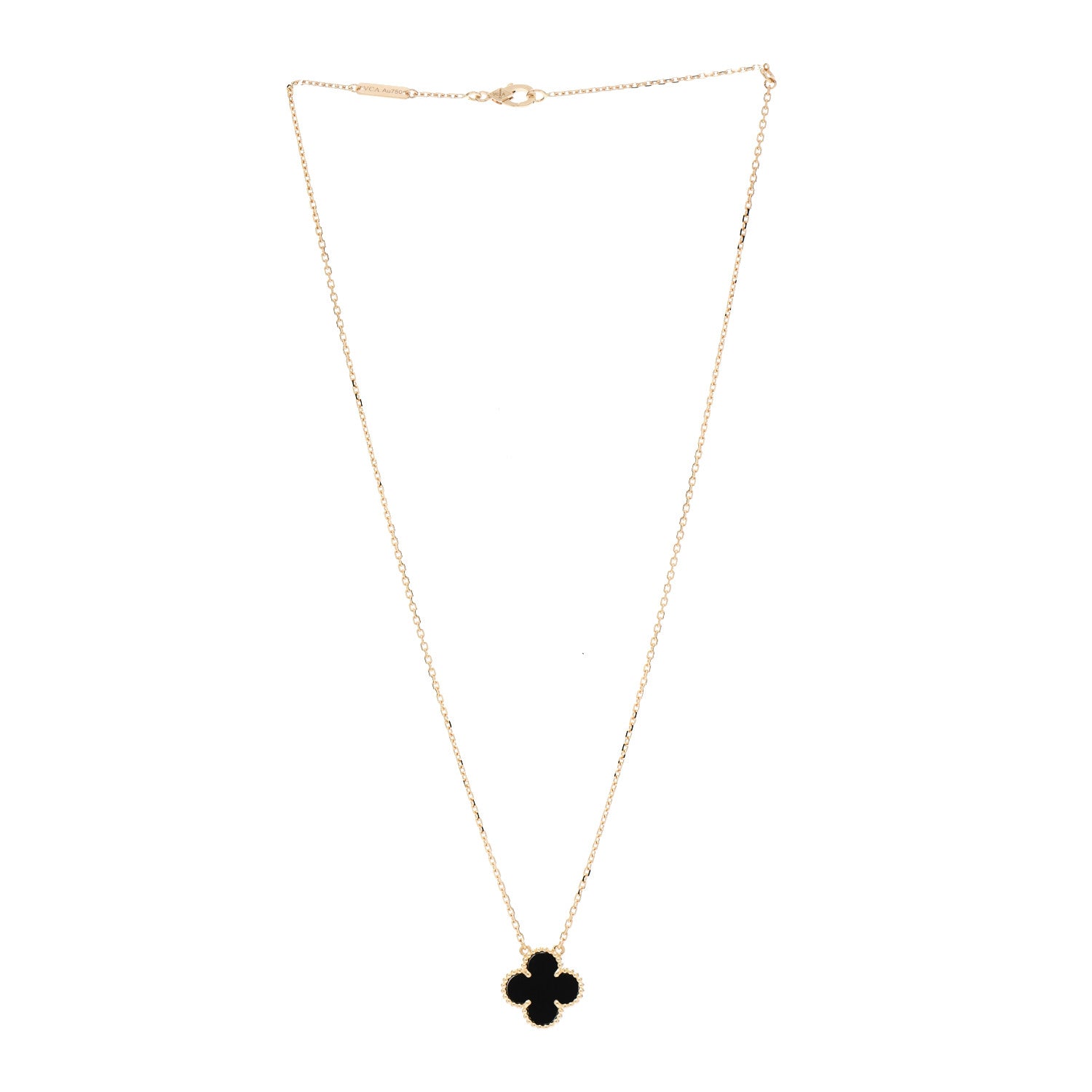 Van Cleef & Arpels 18K Yellow Gold Black Onyx Vintage Alhambra Pendant Necklace 3 of 6