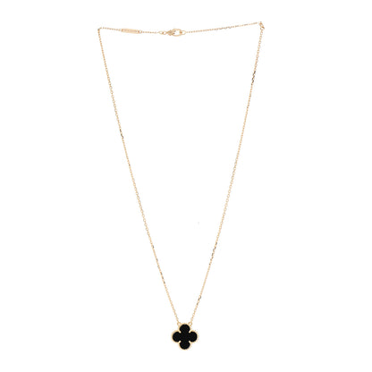 Van Cleef & Arpels 18K Yellow Gold Black Onyx Vintage Alhambra Pendant Necklace 3 of 6