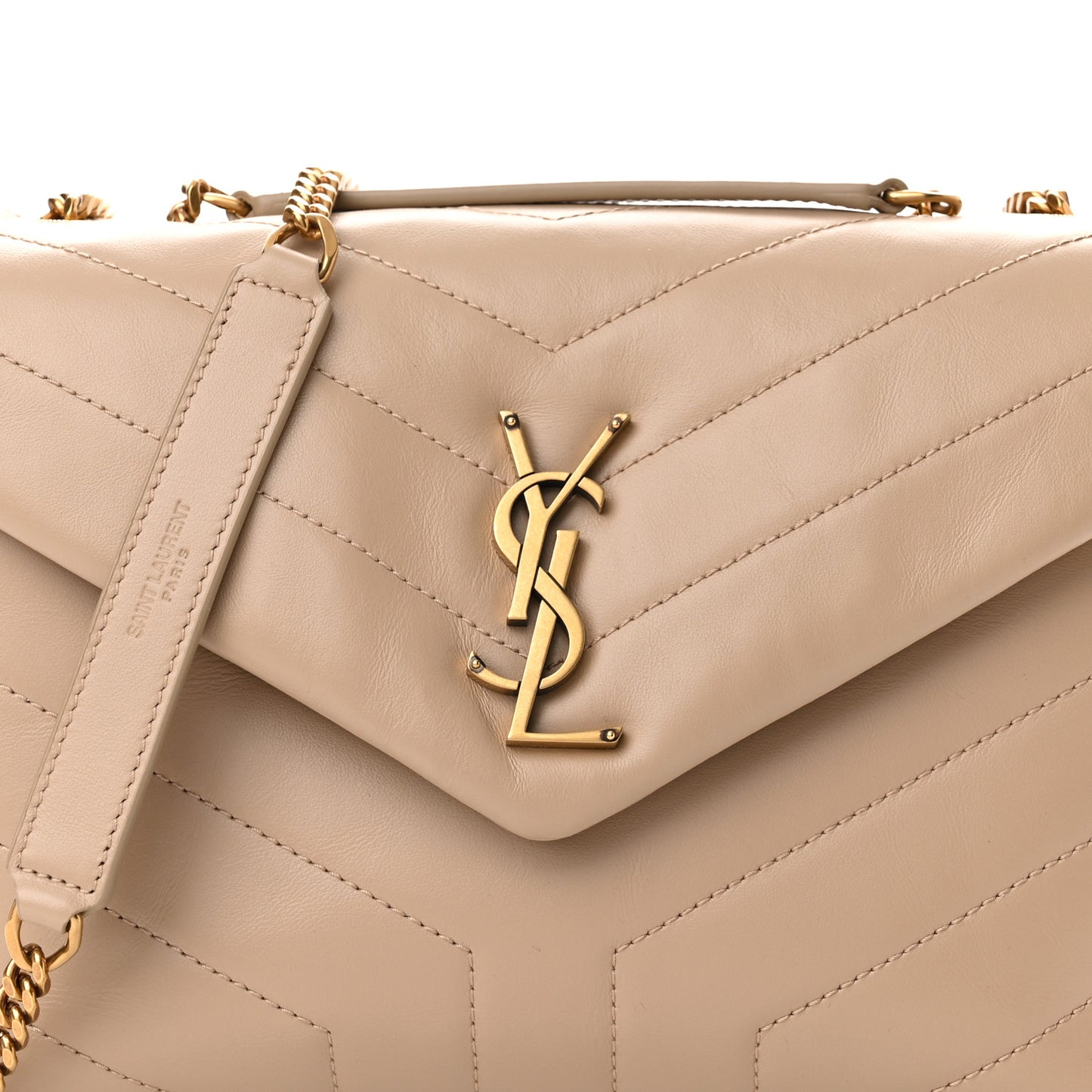 Calfskin Y Quilted Monogram Small Loulou Chain Satchel Dark Beige