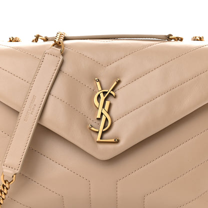 Saint Laurent Calfskin Y Quilted Monogram Small Loulou Chain Satchel Dark Beige 7 of 9