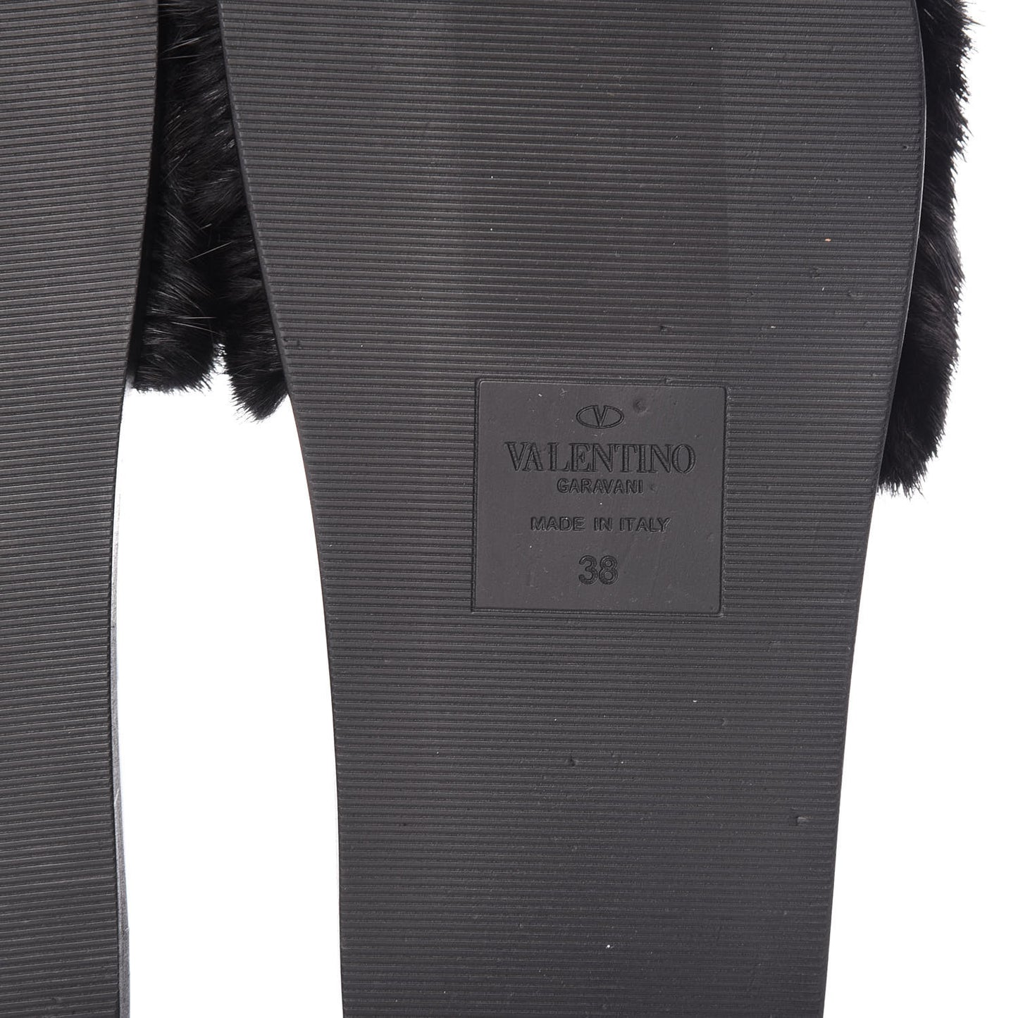 Mink Fur Rockstud Slide Sandals 38 Black