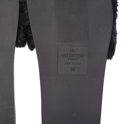Valentino Garavani Mink Fur Rockstud Slide Sandals 38 Black 6 of 10