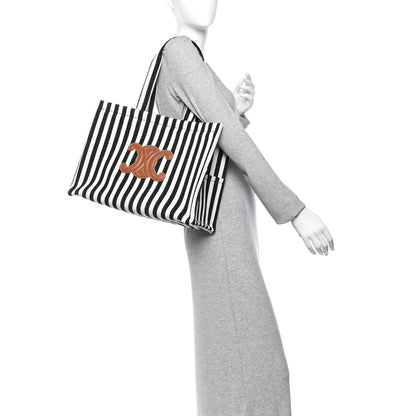 Celine Canvas Calfskin Triomphe Large Cabas Black White 2 of 10