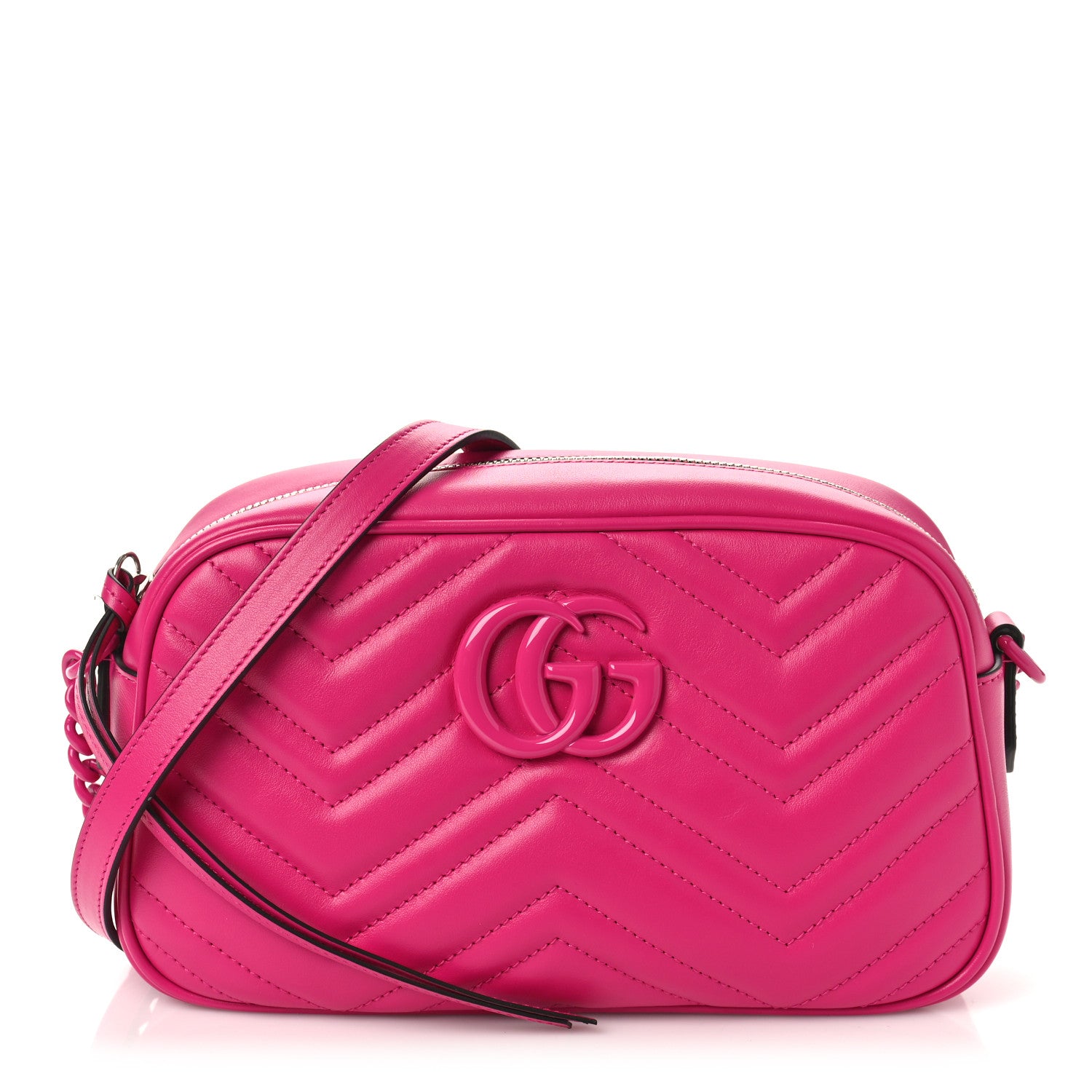 Gucci Calfskin Matelasse Monochrome Small GG Marmont Chain Shoulder Bag Classic Fuxia 1 of 8