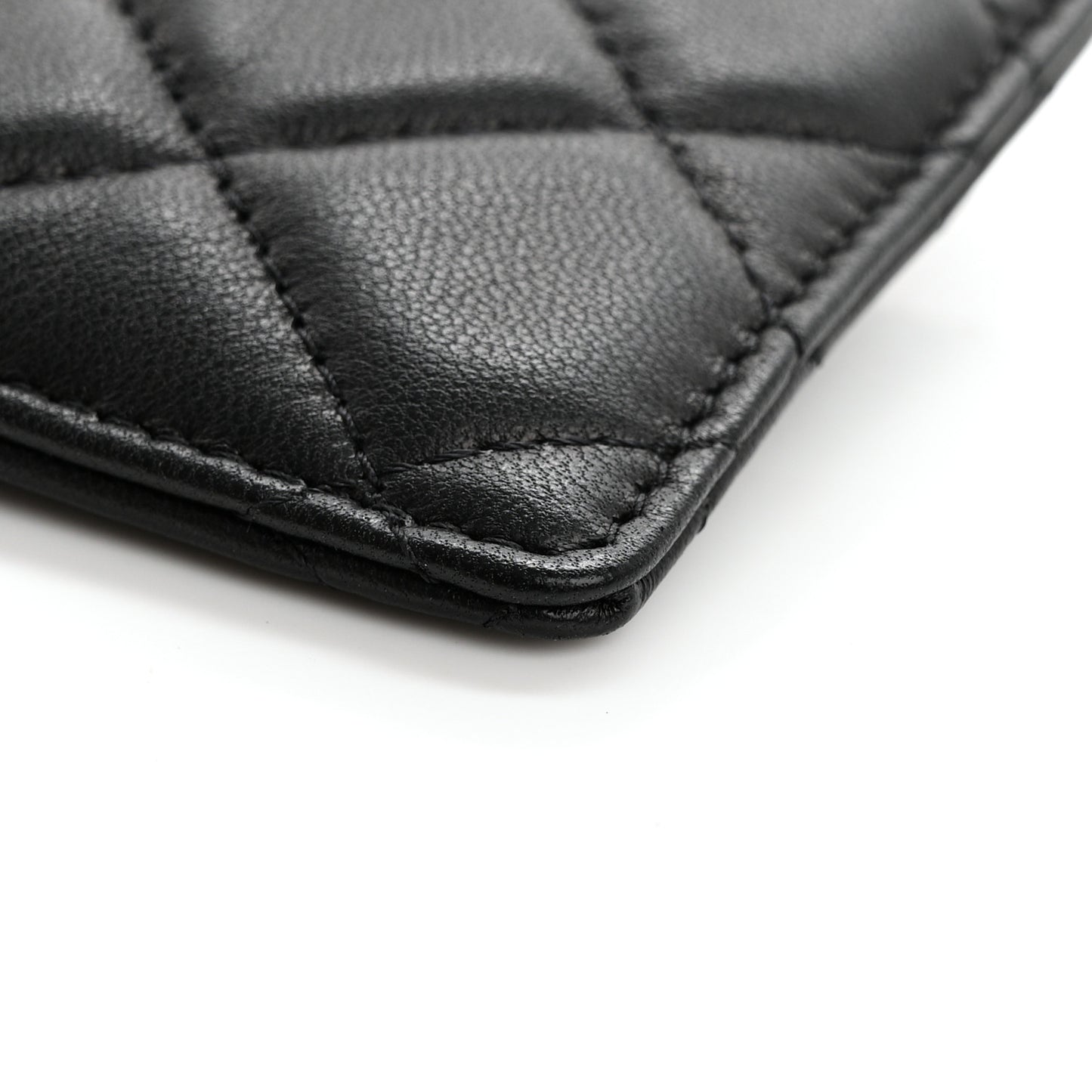 Lambskin Quilted Glitter Card Holder On Chain Black