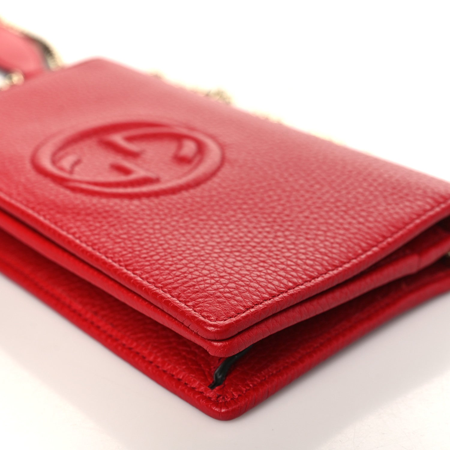 Gucci Pebbled Calfskin Soho Wallet on Chain Tabasco Red 8 of 10