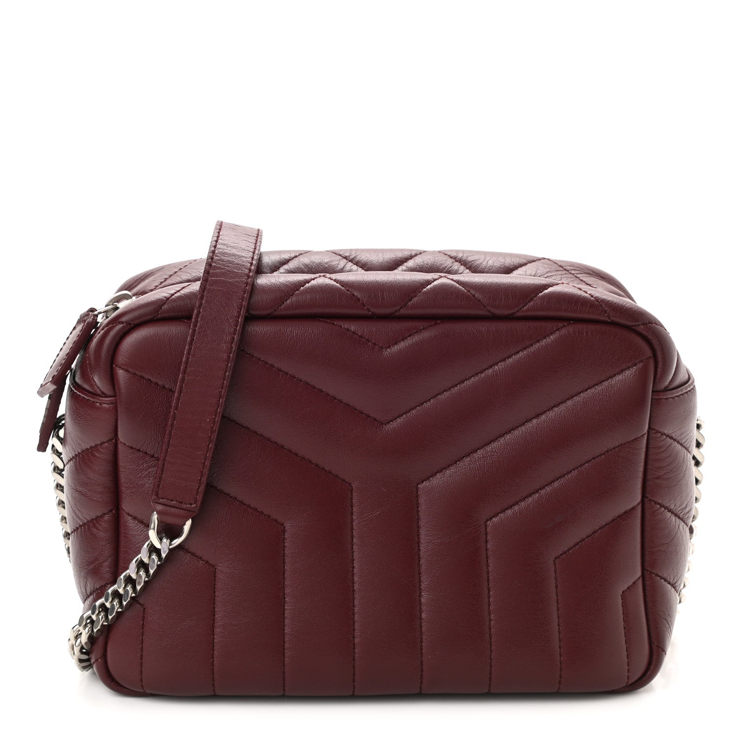 product image of SAINT LAURENT Calfskin Y Quilted Monogram Small Loulou Bowling Bag Rouge Legion FASHIONPHILE