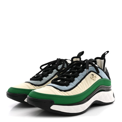 Chanel Suede Calfskin Mixed Fibers CC Sneakers 39 Ivory Green Light Blue 39 Ivory Green Light Blue 4 of 10