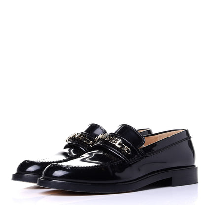 Chanel Shiny Calfskin Logo Loafers 41 Black 3 of 11